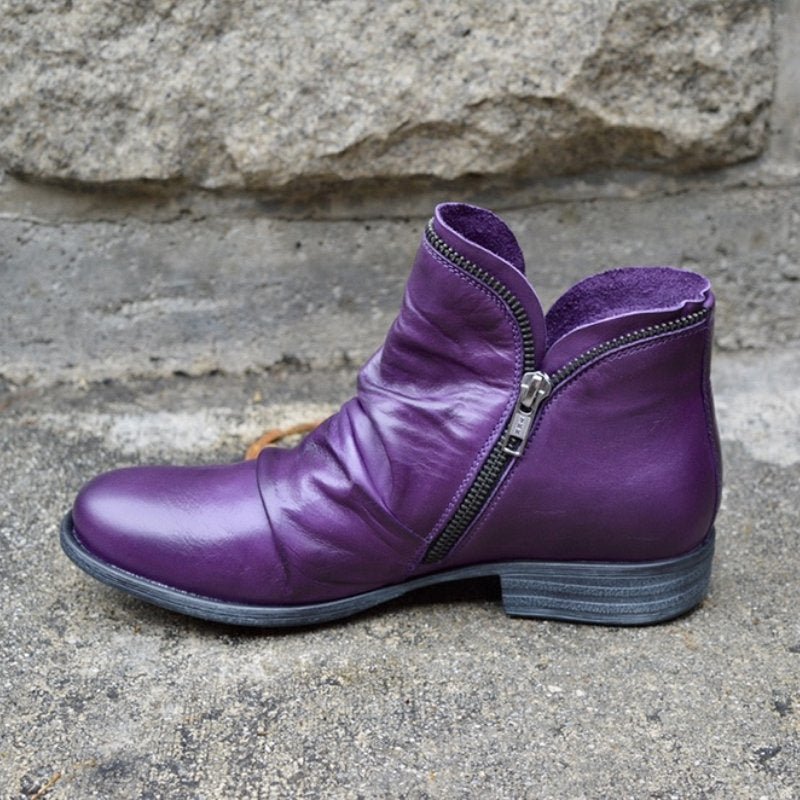 Damen Schmale Stiefeletten Glattleder Reißverschluss