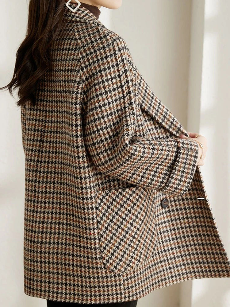 Damen Kariertes Blazer Jackett Modern
