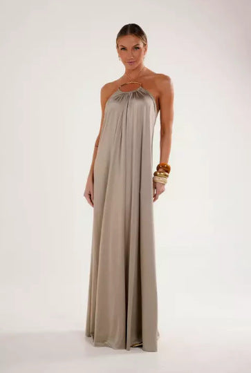 Elegantes Damen Abendkleid Lang Halsband