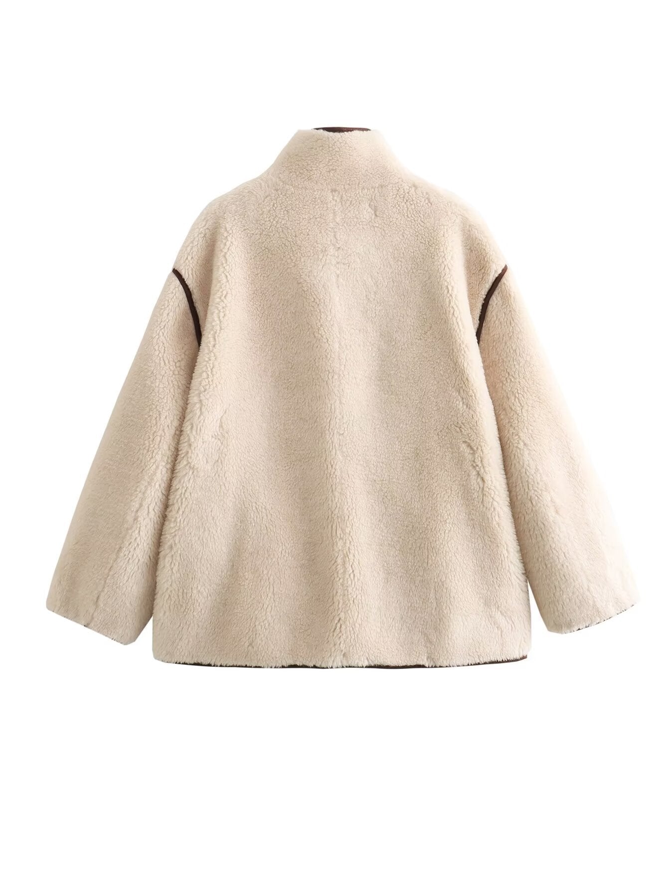 Damen Teddyjacke Stehkragen Warm mit Taschen