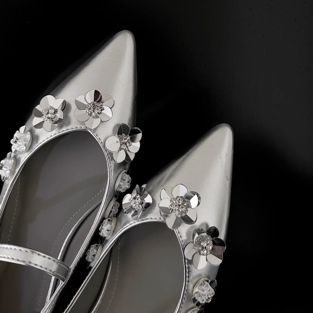 Damen Schuhe Spitze Floral Glitzer