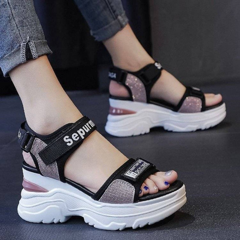 Damen Plateau-Sandalen Sportlich Verstellbare Riemen