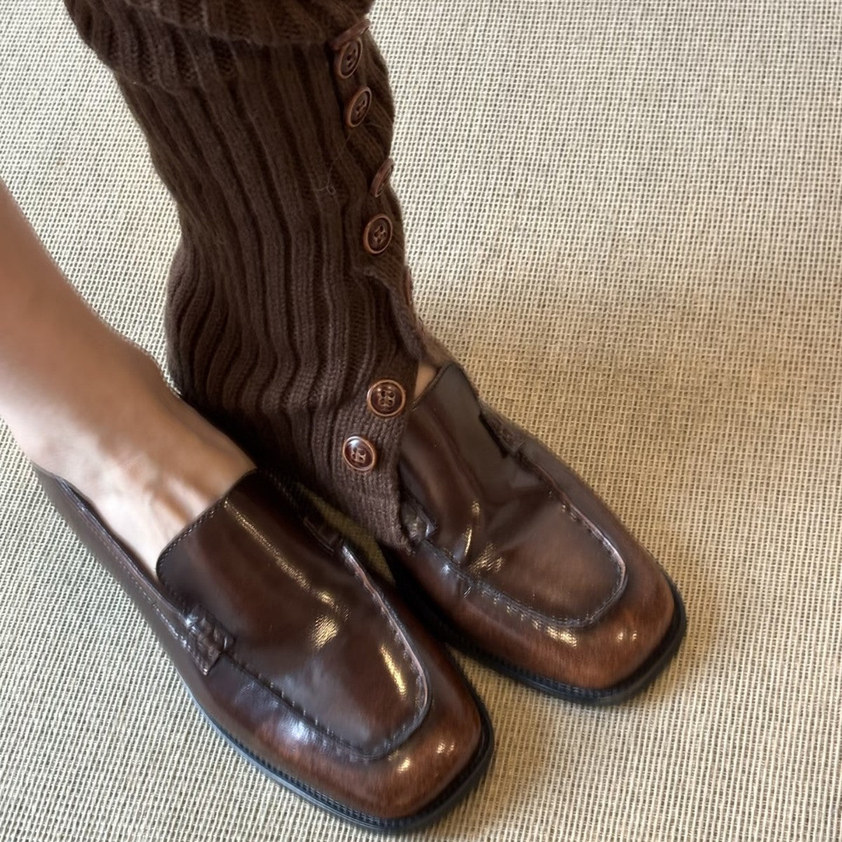 Damen Mokassins Leder Knöpfchen Verschluss Elegante