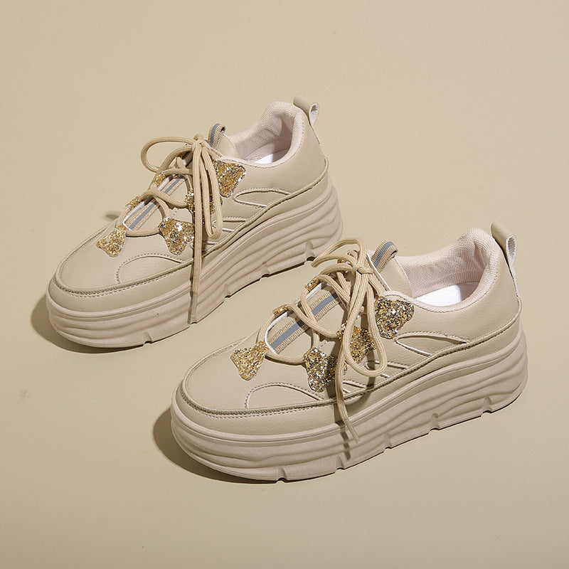 Damen Plattform Sneaker Glitzer Optik