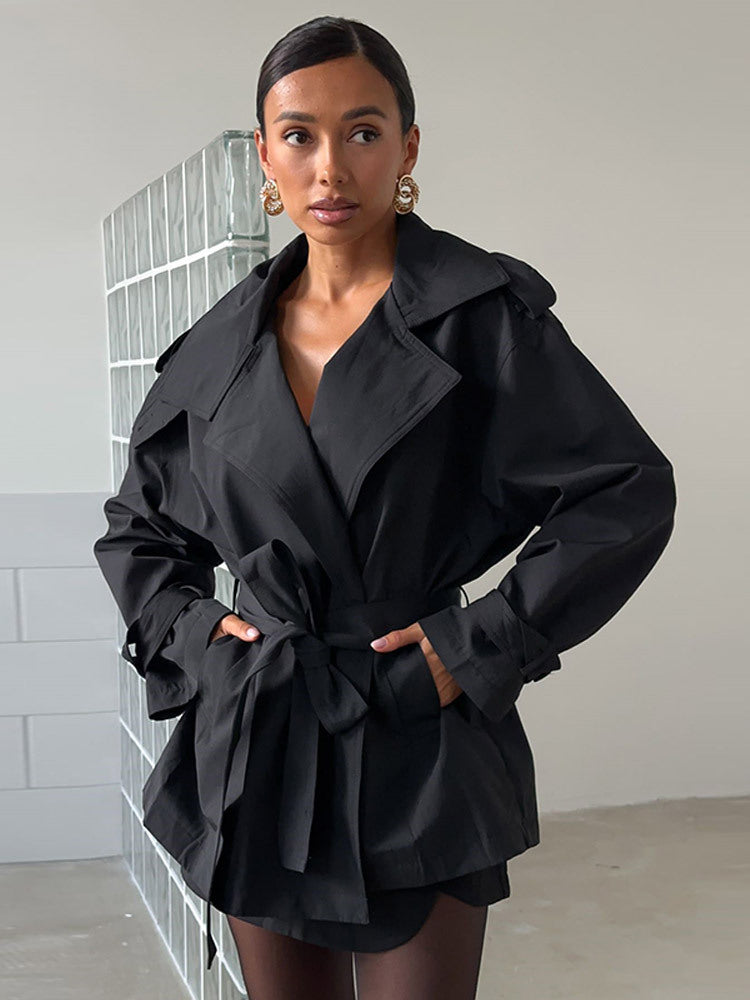Damen Trenchcoat Kurzjacke Modern Taillengürtel