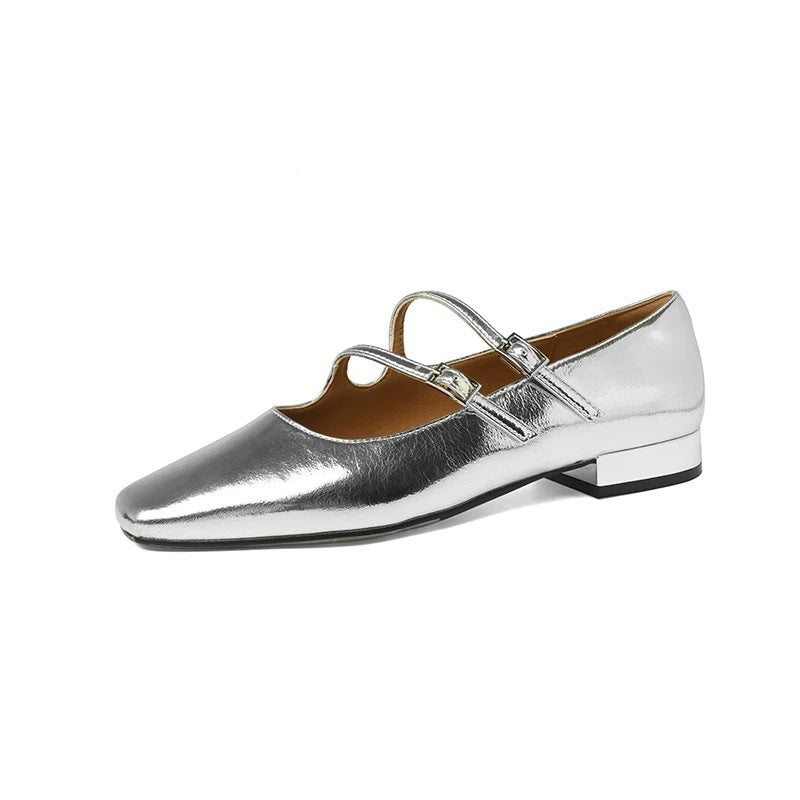 Damen Ballerinas Riemen Glänzend