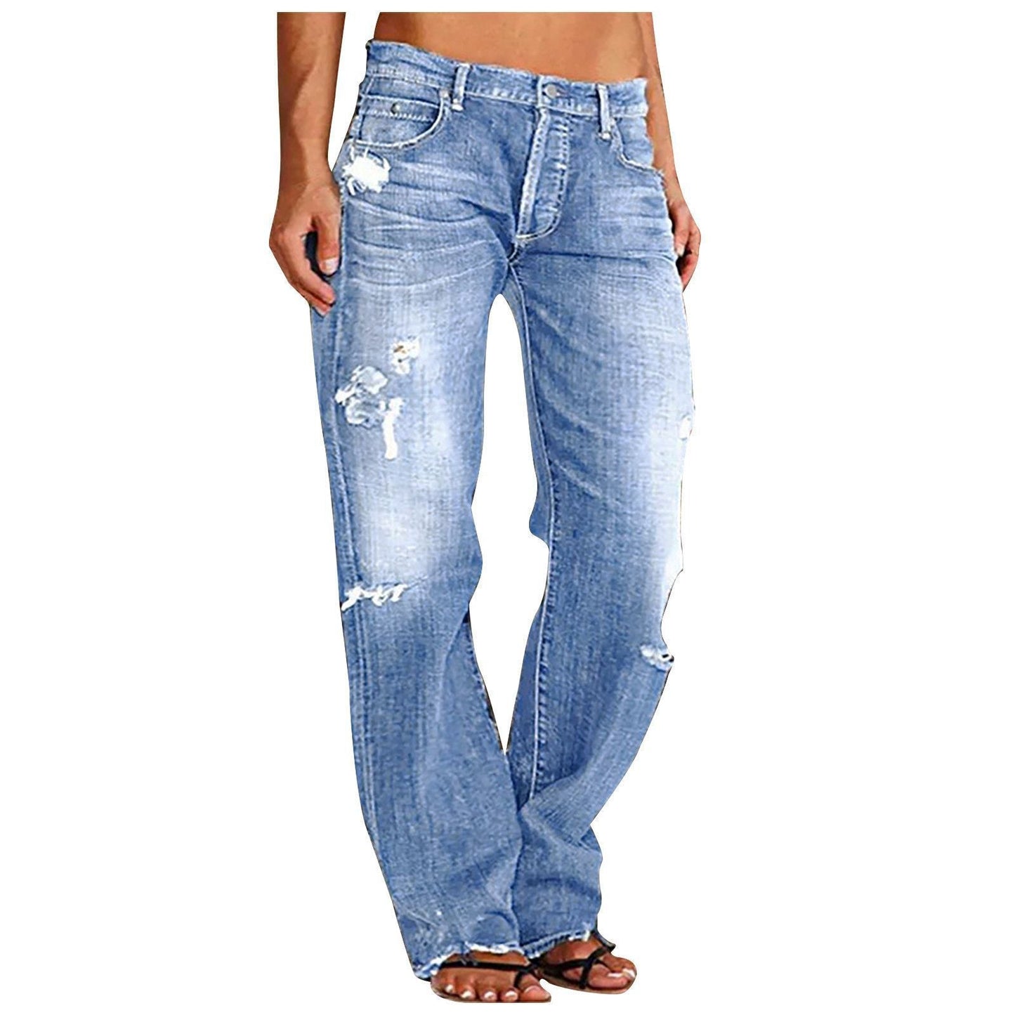 Damen Weitbein Jeans Destroyed Lässig Blau