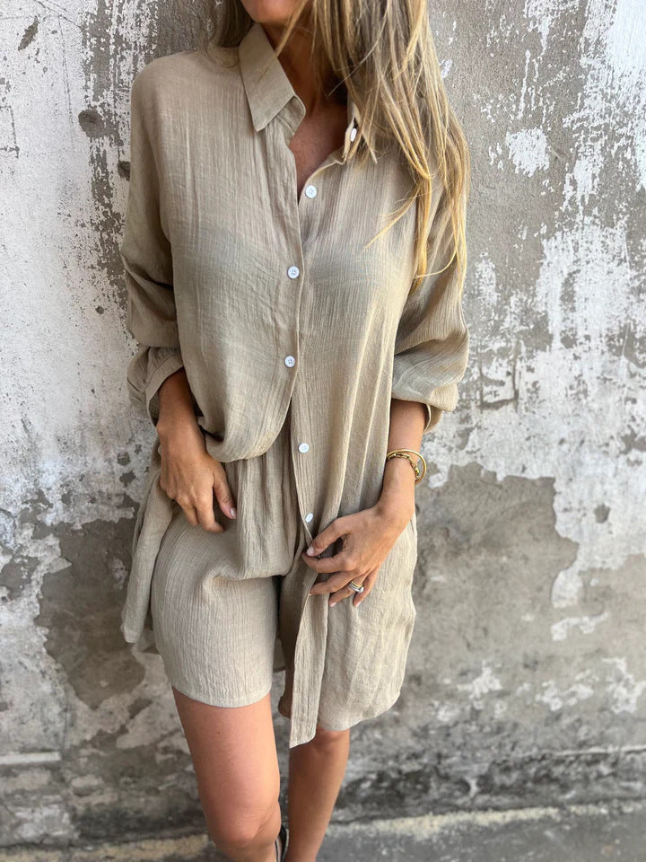 Damen Oversize Hemdkleid Rollkragen Baumwolle