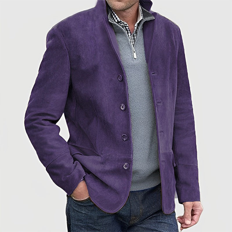 Herren Lederjacke Suede Steppjacke Knöpfe