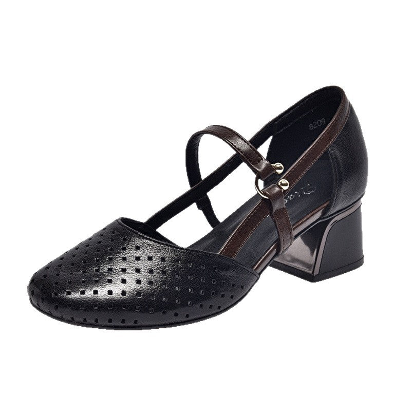 Damen Pumps Blockabsatz Perforiert