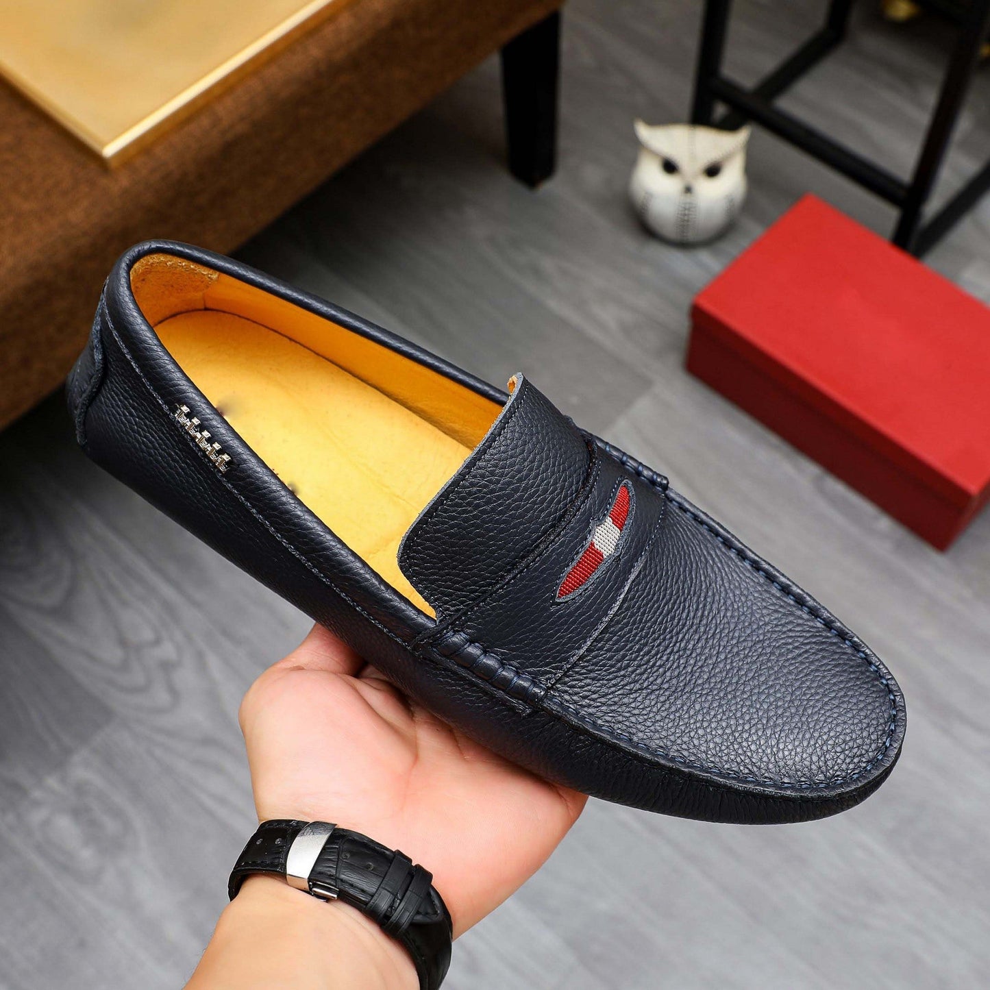 Herren Mokassins Leder Elegant Ziernaht