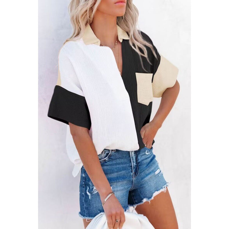 Damen Freizeithemd Patchwork-Design Bluse