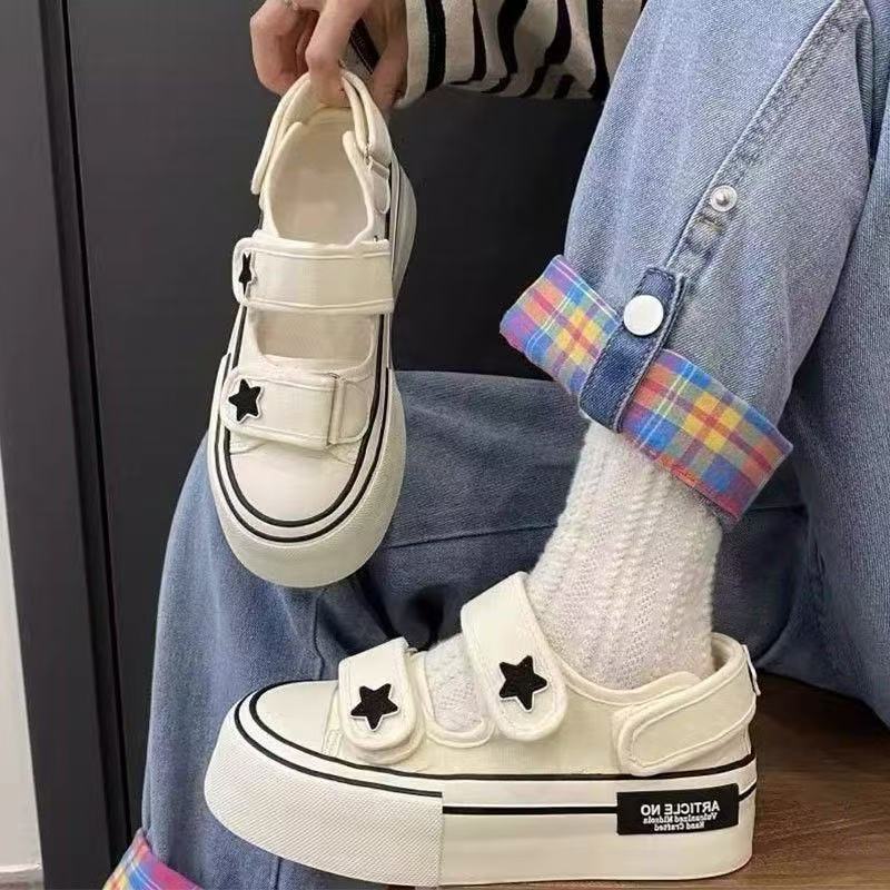 Damen Sneaker Klettverschluss Stern Applikation