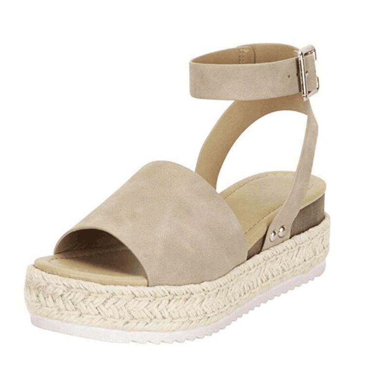 Damen Plateau-Sandaletten Keilabsatz Knöchelriemen Schuhe