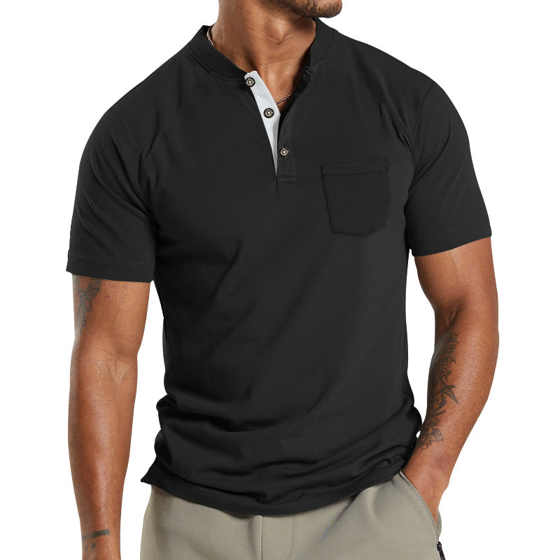 Herren T-Shirt Kurzarm mit Brusttasche Moderner Kragen