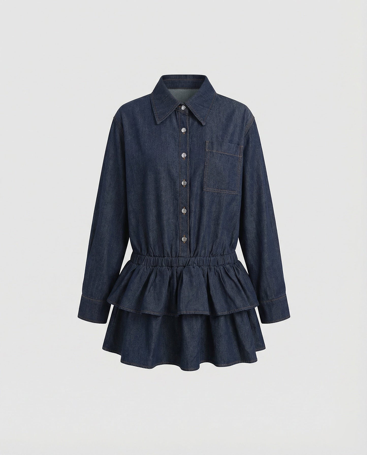 Retro Damenminirock Denimkleid mit Rüschen Blau