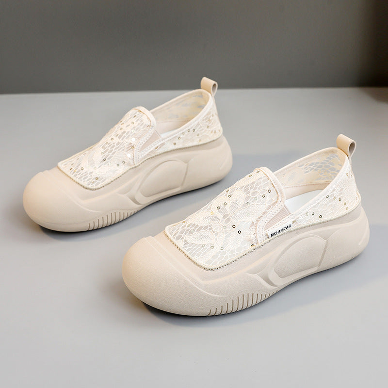 Damen Sneaker Bequem Spitze Elastisch Schnellverschluss