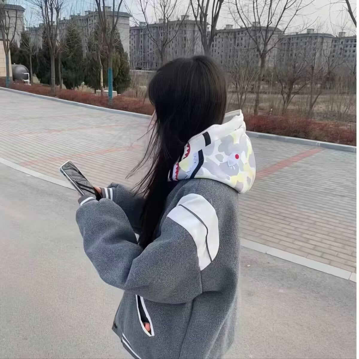 Damen Retro Varsity Jacke Lässig Gestreift