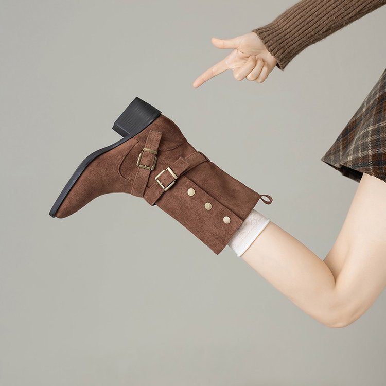 Damen Stiefeletten Robust Blockabsatz Verstellbar