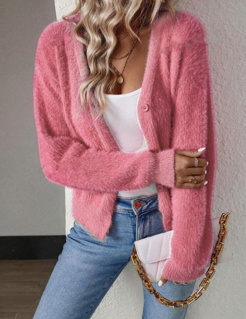 Damen Strickjacke Kuschelig V-Ausschnitt Mit Knöpfen