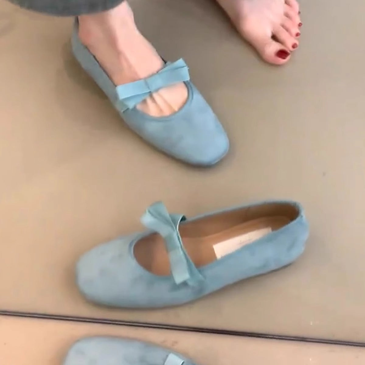 Damen Ballerinas Weiches Leder Schleifen Design