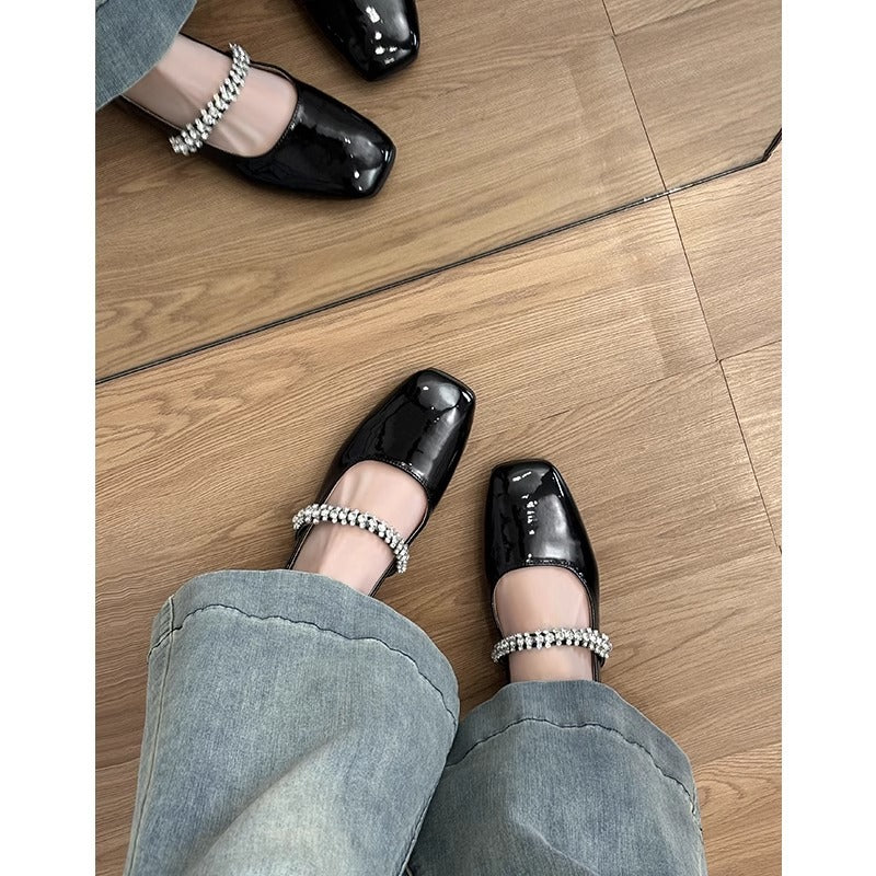 Damen Ballerinas Bequem Mit Riemen Glitzer