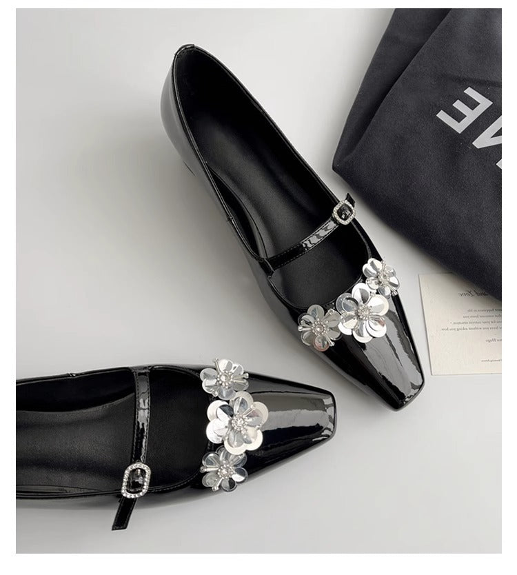 Damen Ballerinas Blumenmuster Schimmernd Elegantes Design