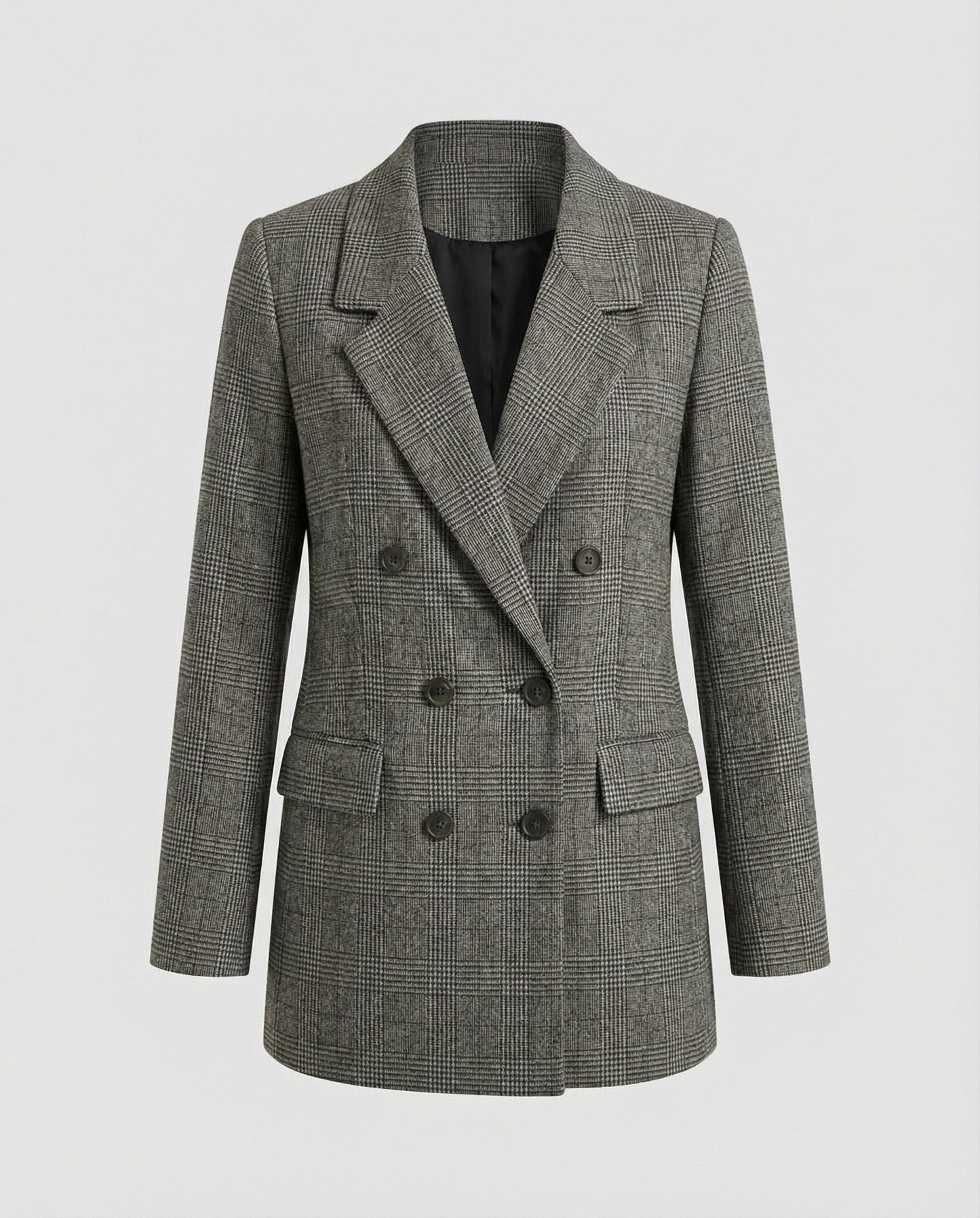 Damen Blazer Weit Karo Eingriffstaschen