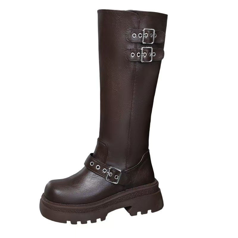 Damen Overknee Stiefel Robust Winter Leder