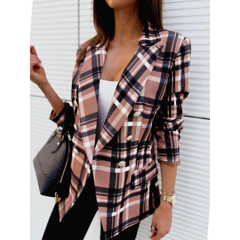 Damen Blazer Karierter Doppelreiher Elegant