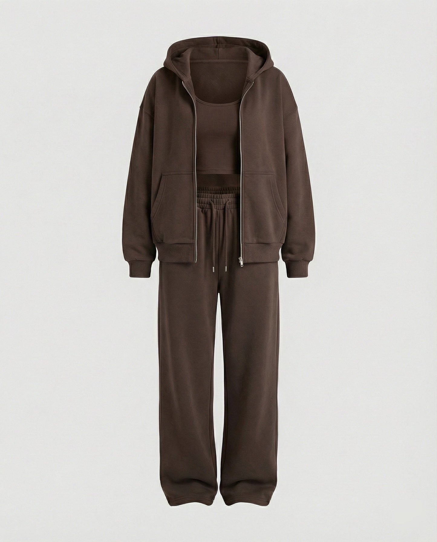 Damen Velours Joggingset Soft Hoodie Kängurutasche