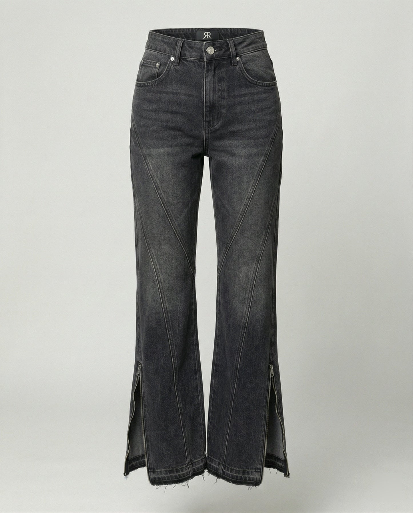 Graue Damenjeans Micro-Flare Reißverschluss