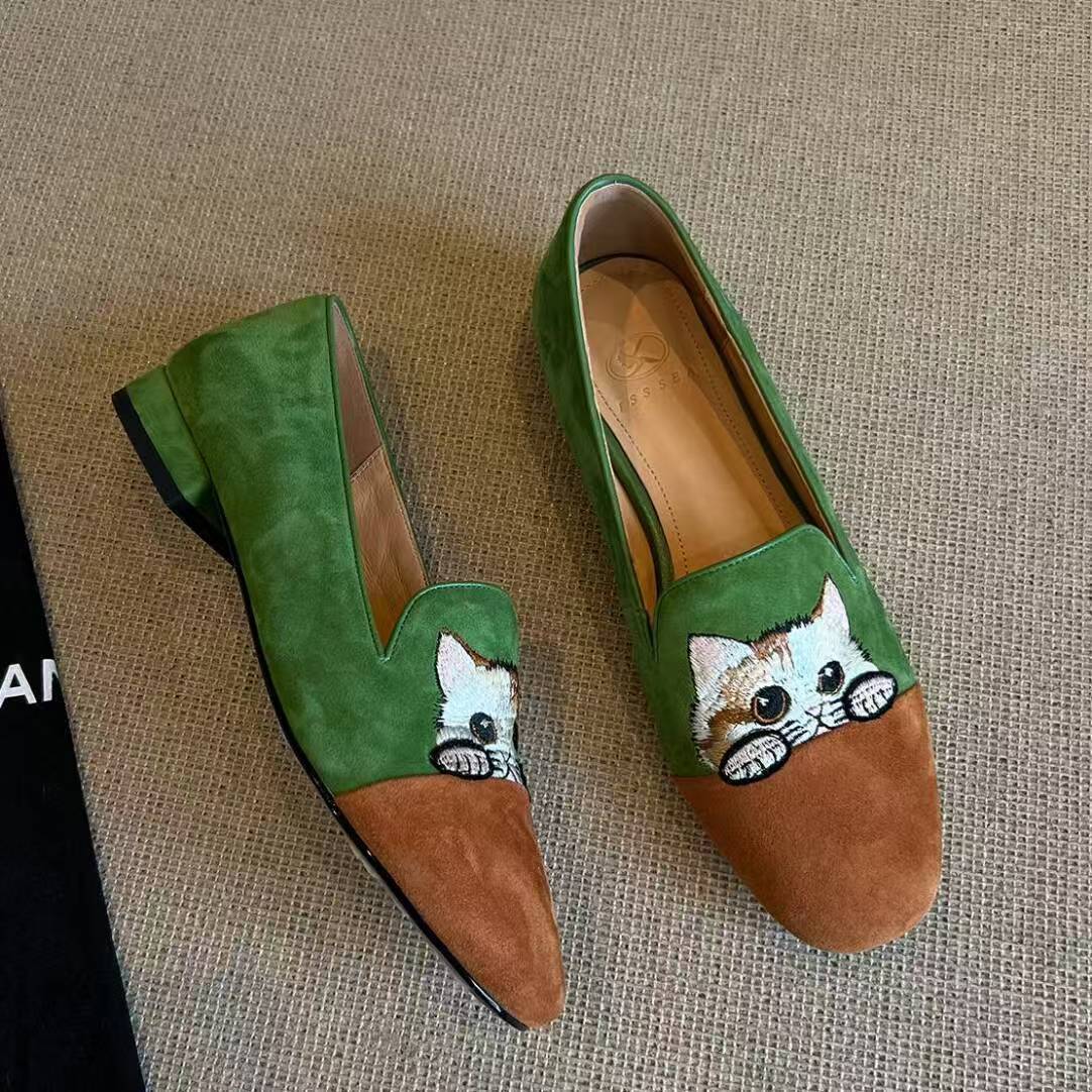Damen Loafers Weiches Wildleder Katzenmuster Bequem