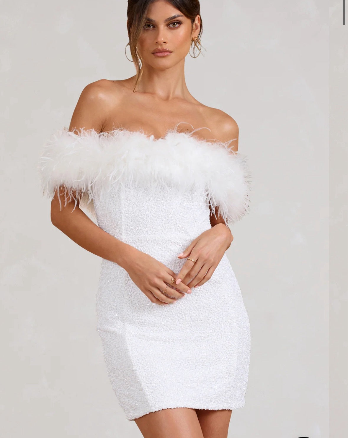 Feder Minikleid Pailletten Off-Shoulder Partykleid