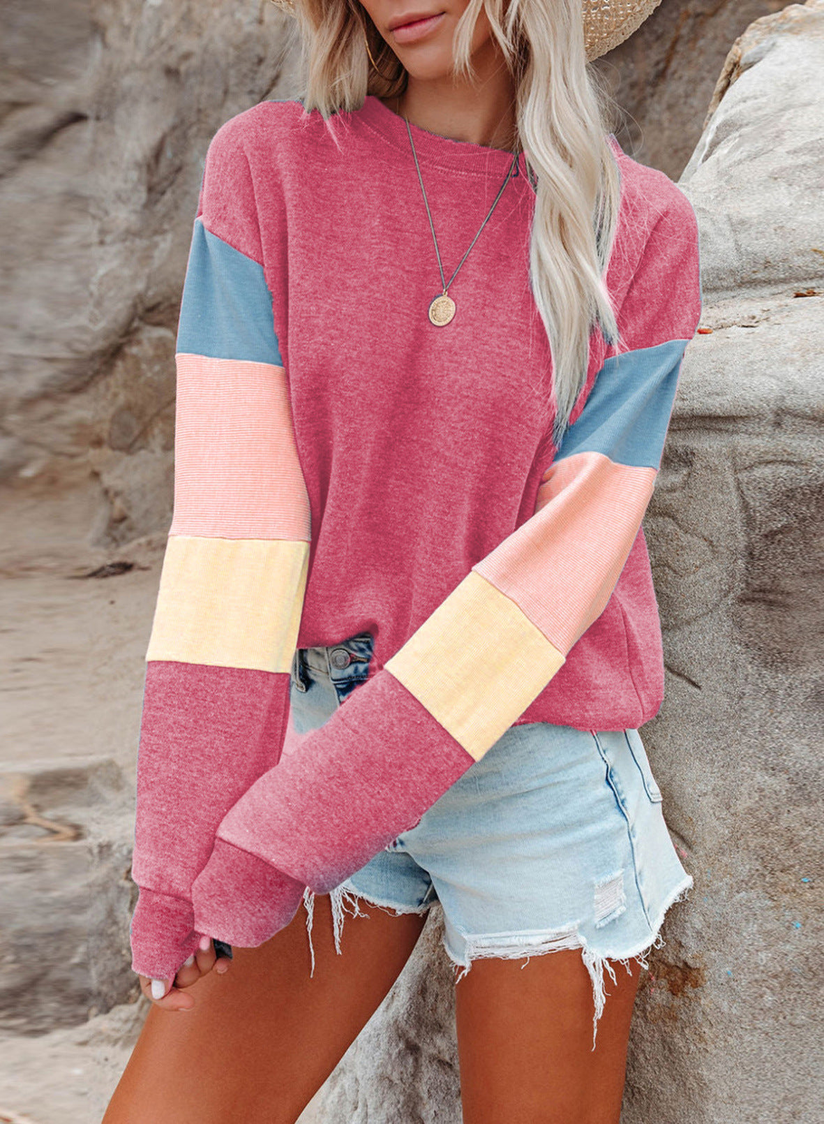 Damen Pullover Bunt Ärmel Modern