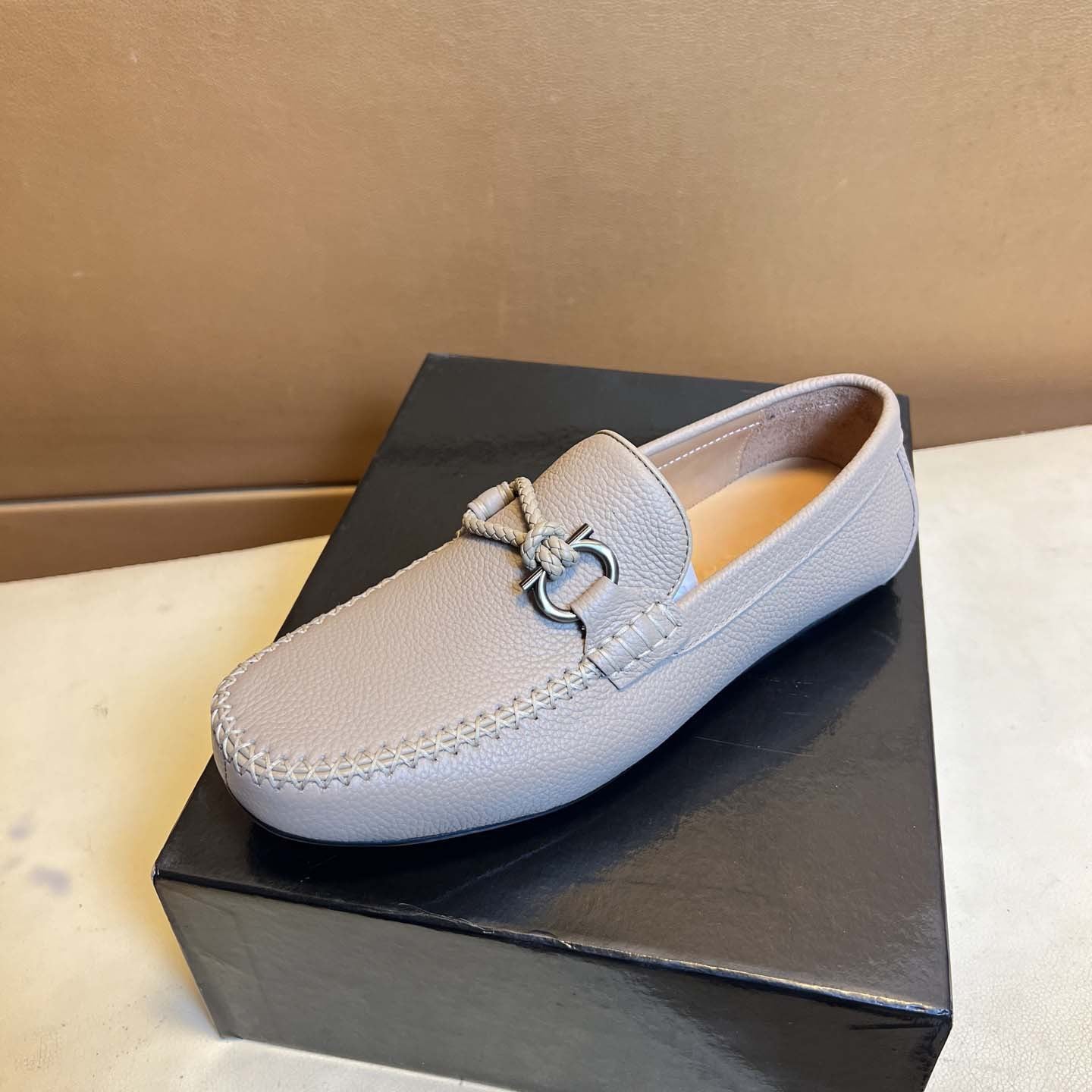 Damen Mokassin Schuhe Leder Elegant Braun