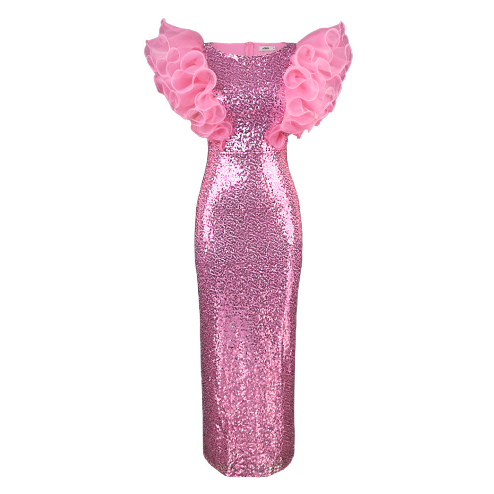 Damen Abendkleid Pailletten Glitzer Rock