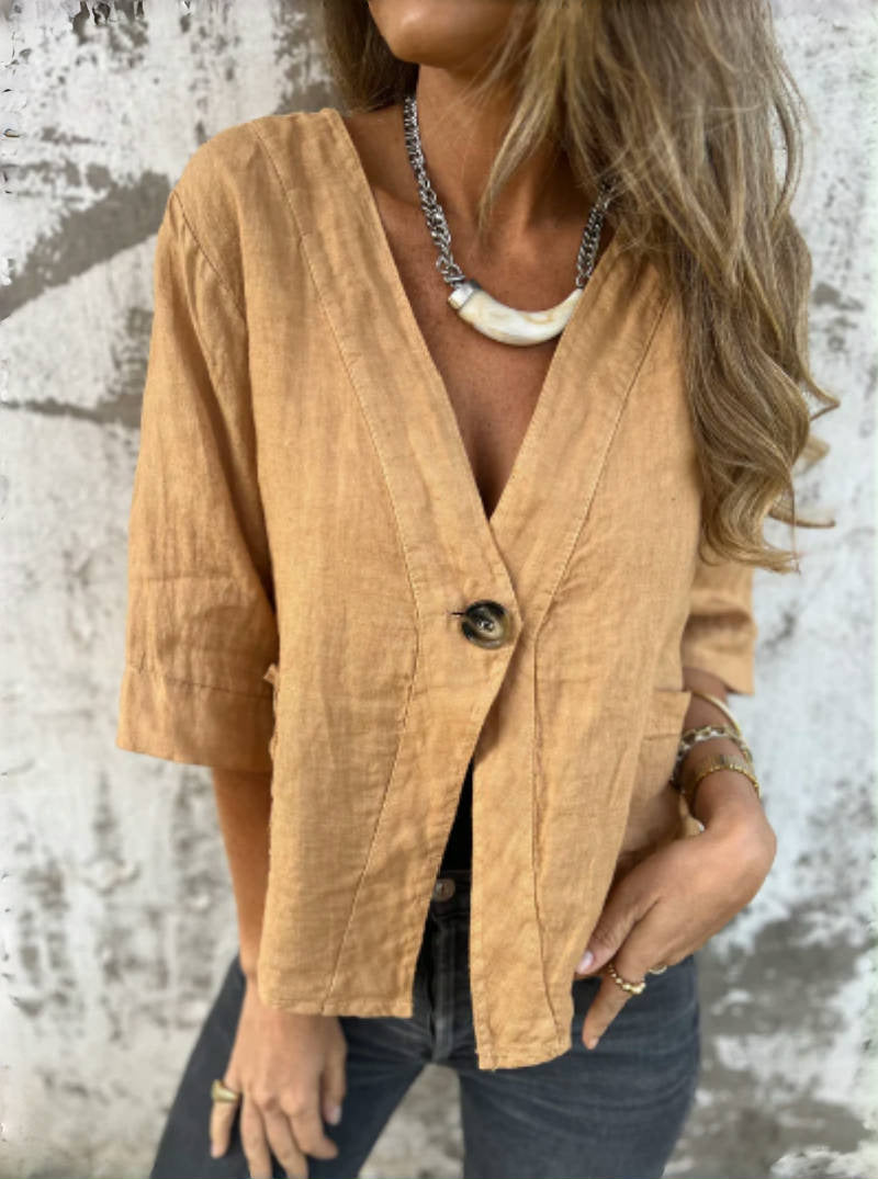 Damen Leinenblazer Kurzarm Leicht