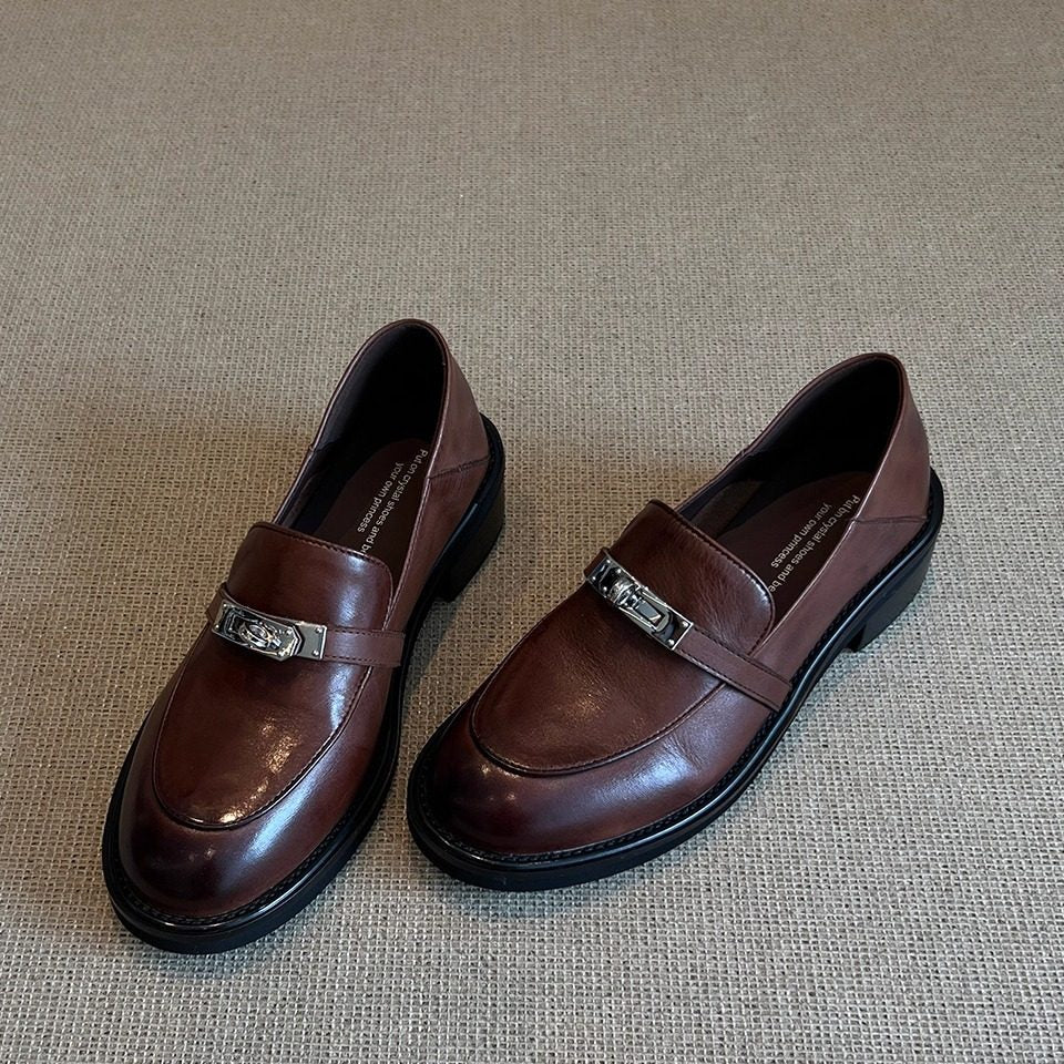 Damen Loafers Bequem Schnallen Detail