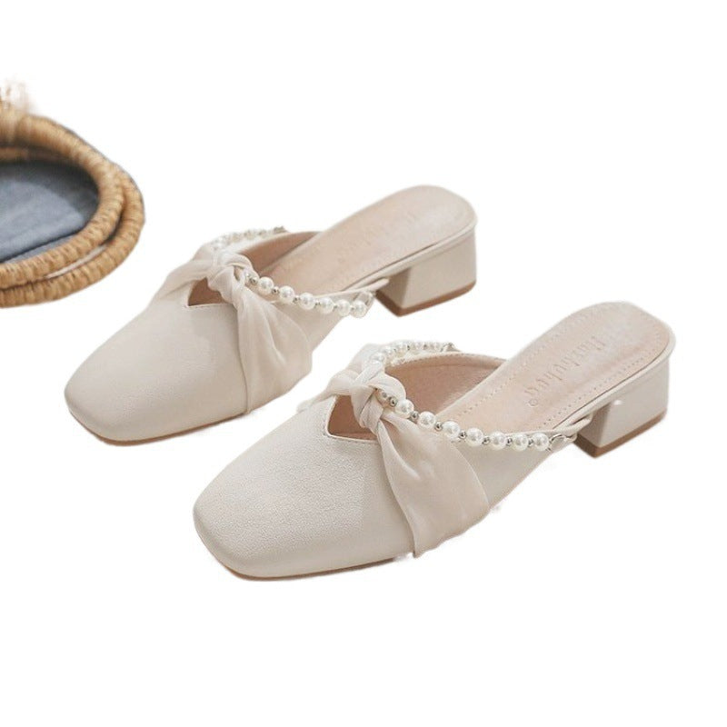 Damen Mules Elegantes Design Mit Perlen Verzierung