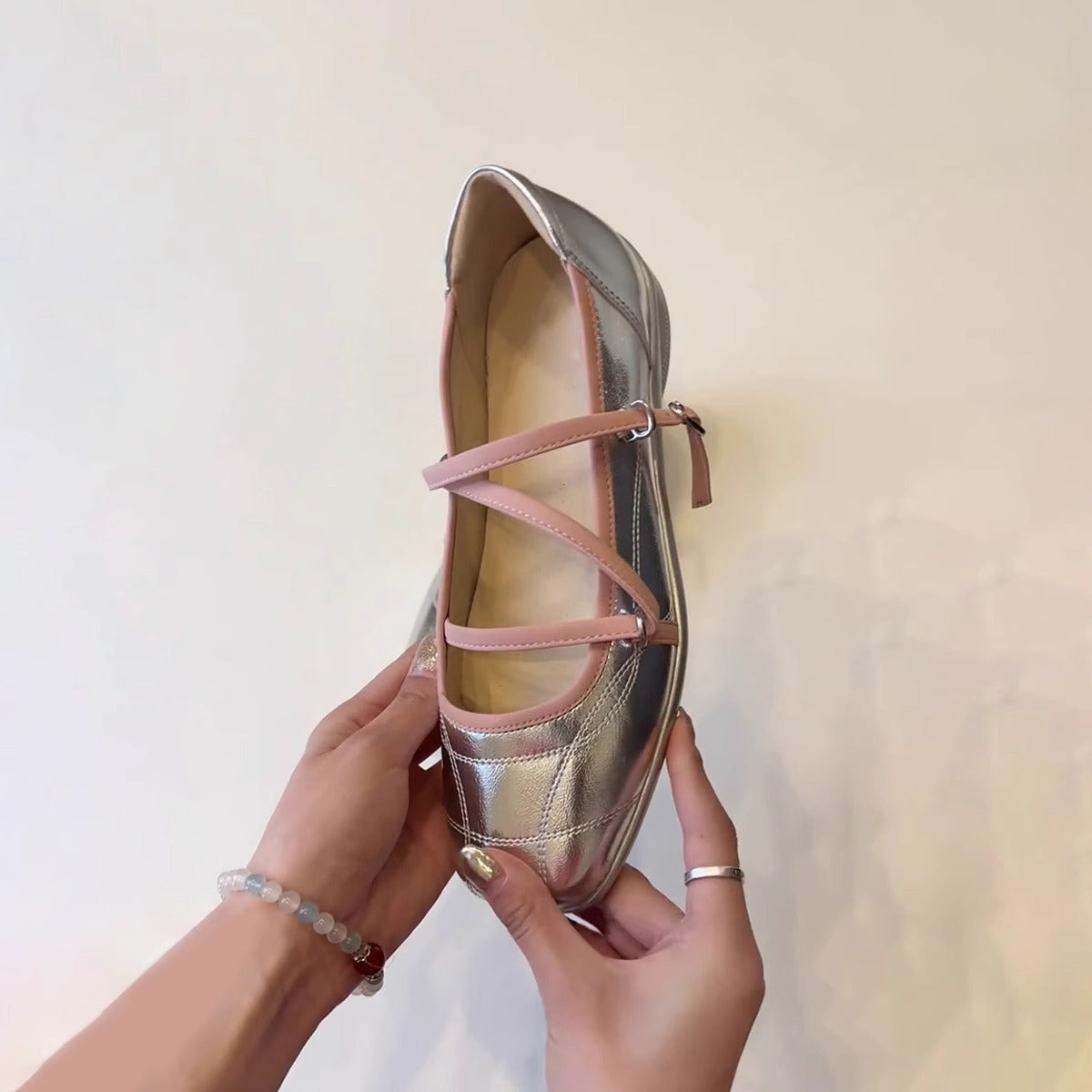 Damen Ballerinas Glänzend Kreuzriemen Schuhe