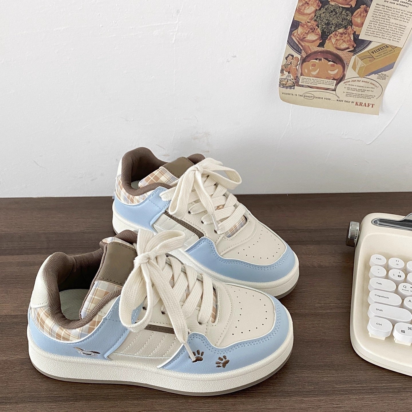 Damen Sneaker Karomuster Atmungsaktiv Bequem