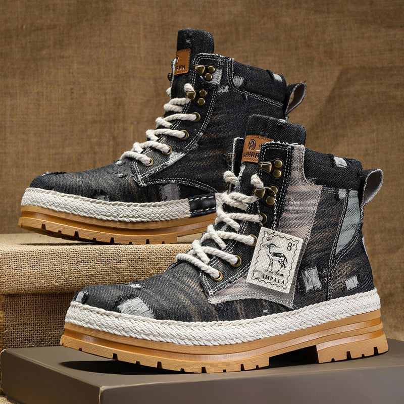 Damen High- Stiefel Robustes Denim