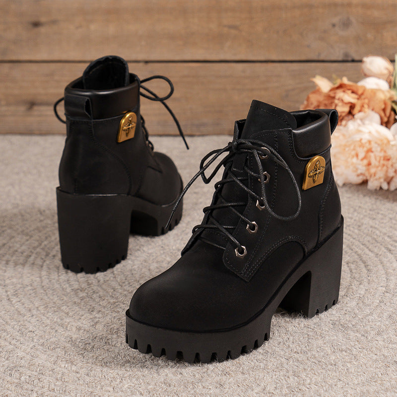Damen High- Stiefeletten Plateauabsatz