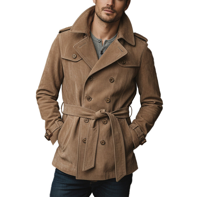 Herren Lederjacke Wildleder Gürtel Elegant Schnitt