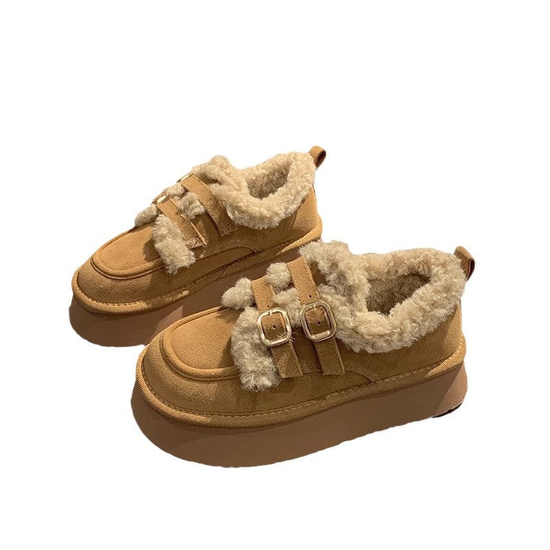 Damen Plateau Sneaker Kuschelig mit Schnallen