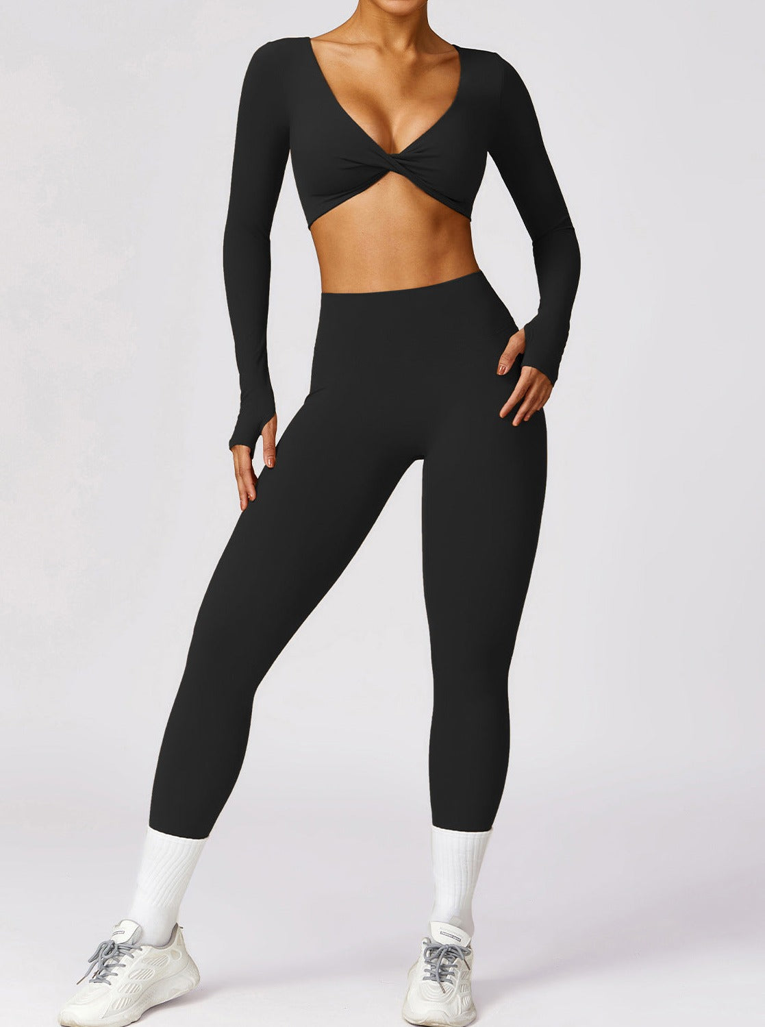 Damen Crop Langarm Twist Detail