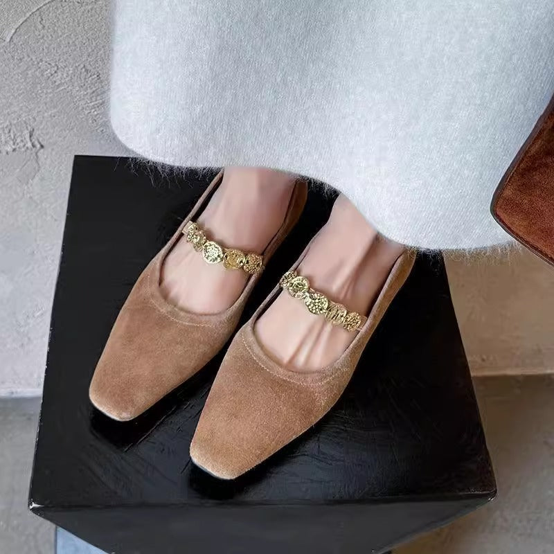 Damen Slingback Ballerinas Elegantes Gold Dekor Bequem