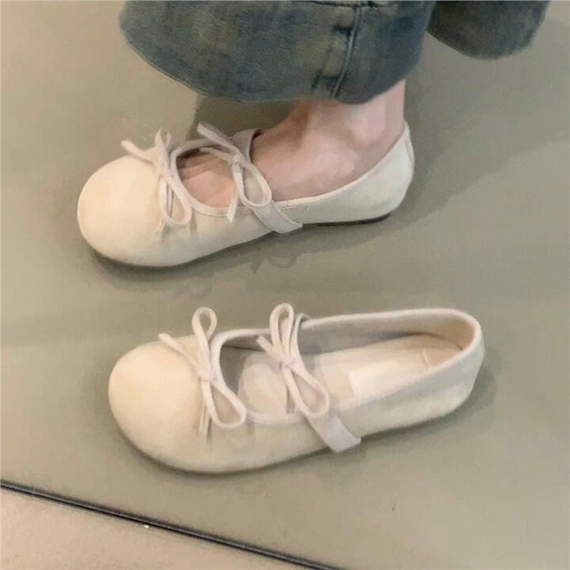 Damen Ballerinas Lederschuhe Bequem Schleifen