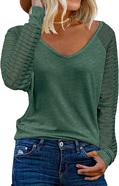 Damen V-Ausschnitt Durchsicht Ärmel Trendy